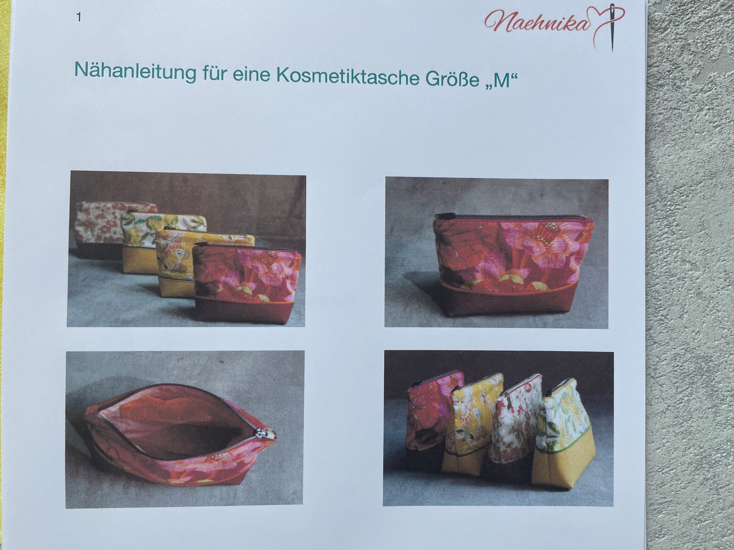 Stoffpaket für eine Kosmetiktasche Größe M, gelb, grün, rosè