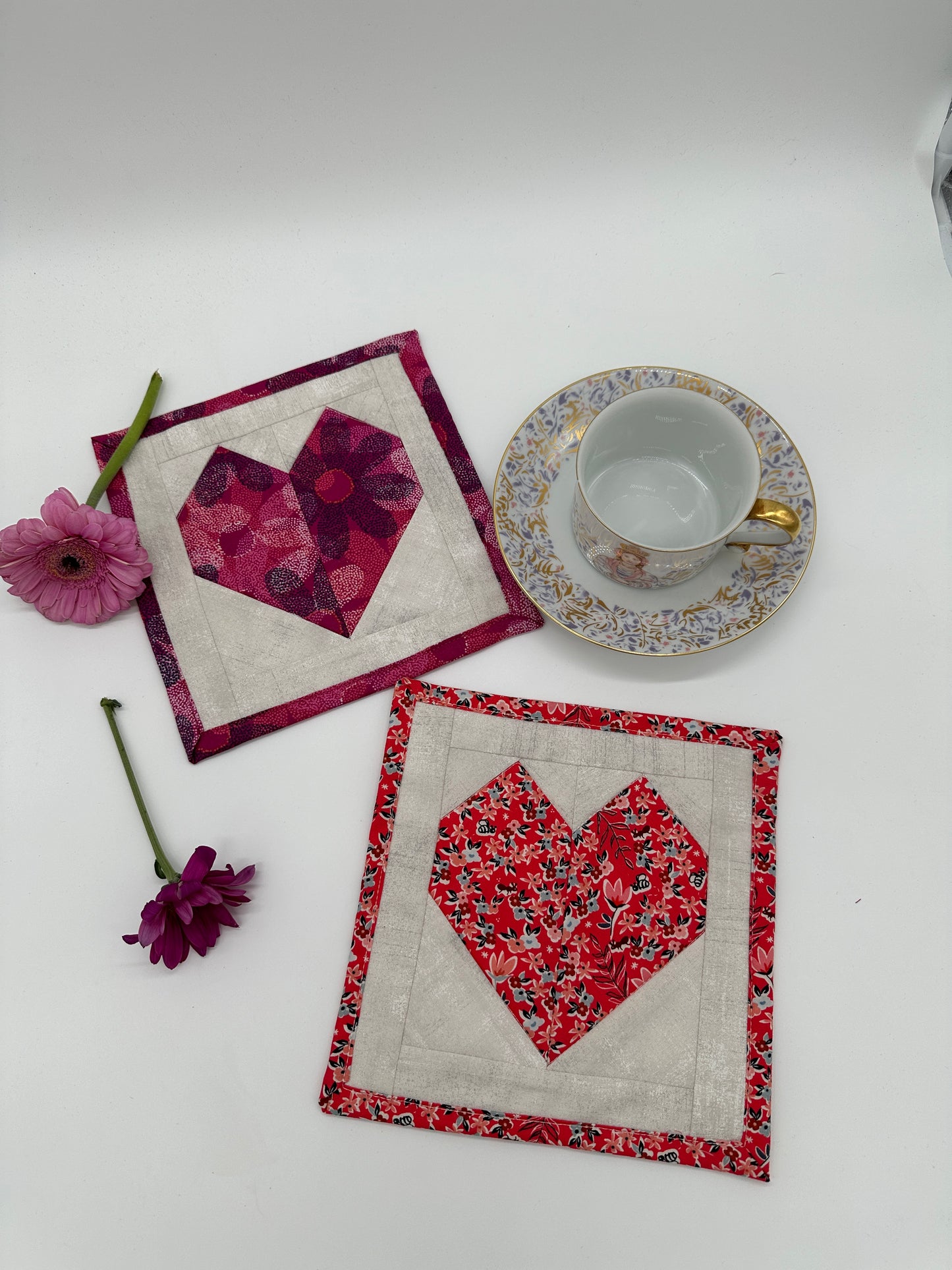 Herzen in 3 Größen, Mug-Rug, Topflappen, Untersetzer, Tischdecke, detaillierte Nähanleitung