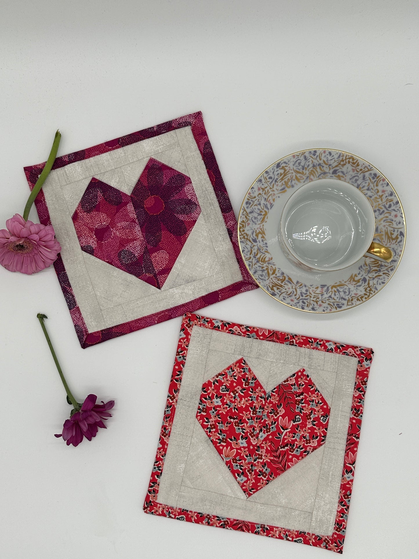 Herzen in 3 Größen, Mug-Rug, Topflappen, Untersetzer, Tischdecke, detaillierte Nähanleitung