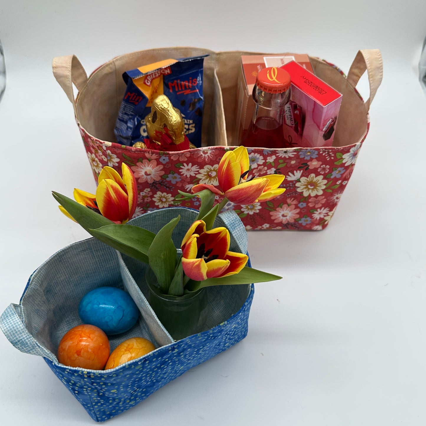 Körbchen in zwei Größen mit Unterteilung und Henkel, Nähanleitung inkl. Schnittmuster