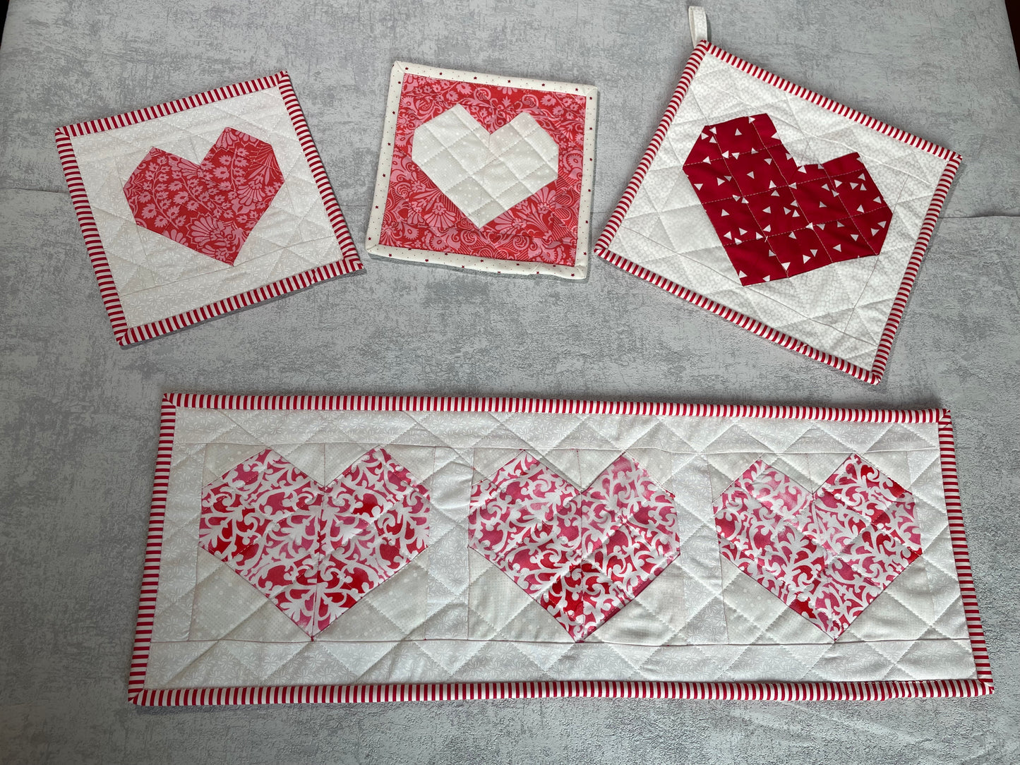Herzen in 3 Größen, Mug-Rug, Topflappen, Untersetzer, Tischdecke, detaillierte Nähanleitung