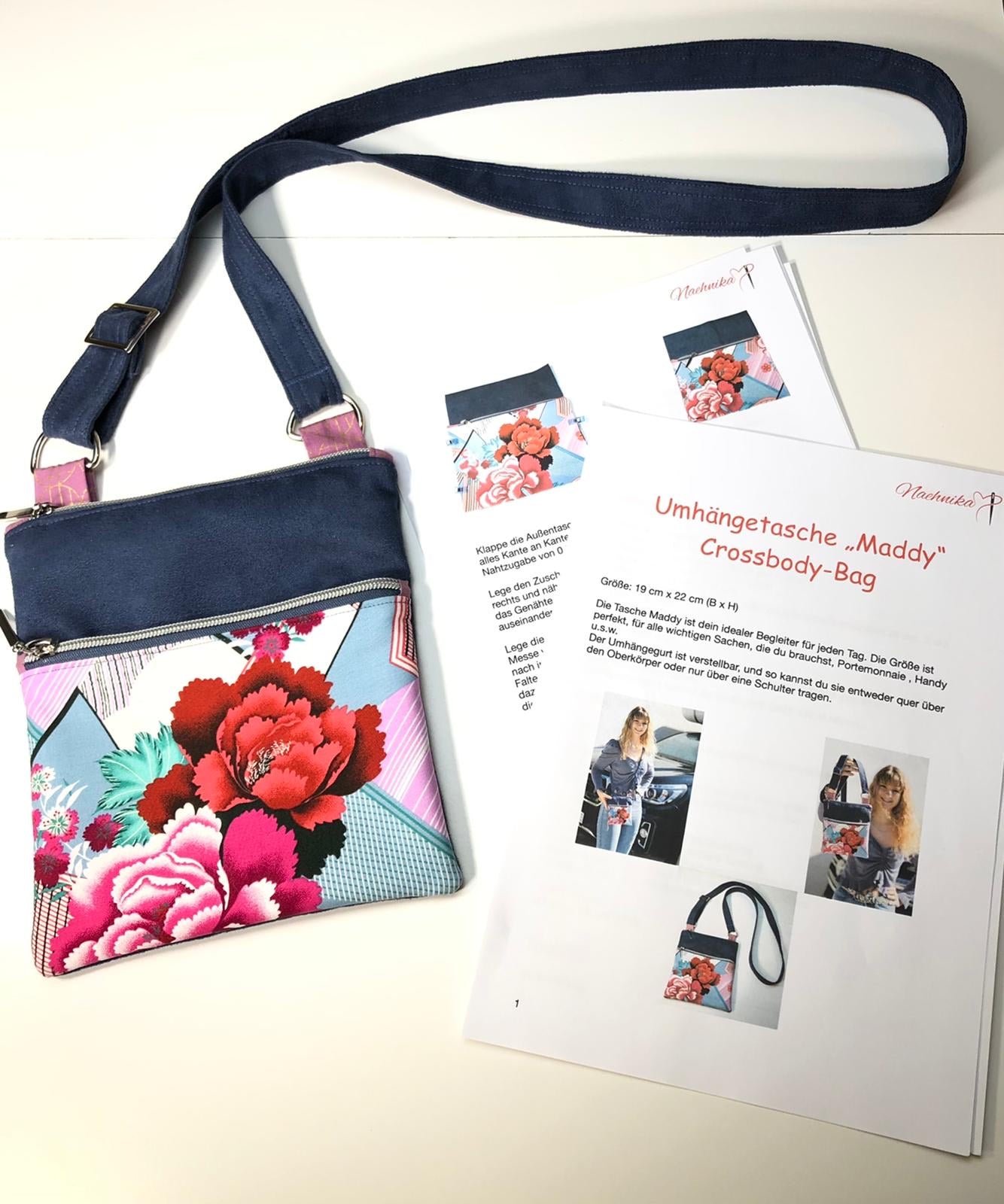 Tasche Maddy, Crossbody-Bag, Umhängetasche, detaillierte Nähanleitung inkl. Schnittmuster