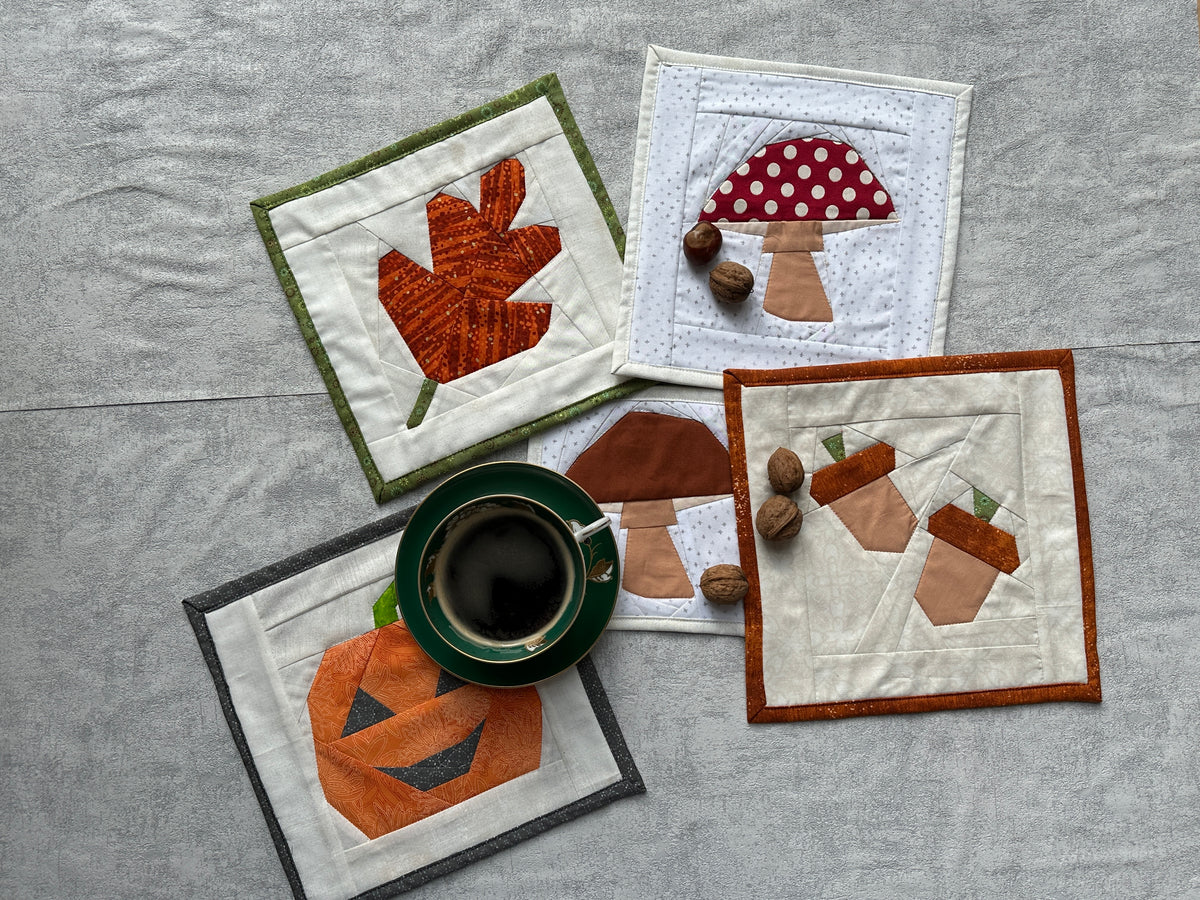 Herbst-Untersetzer (Mug Rugs), FPP, 4 Motive – Nähnika